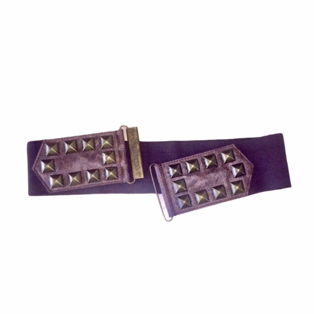 Brown Bronze Studded Elastic Stretch Belt Sz Small